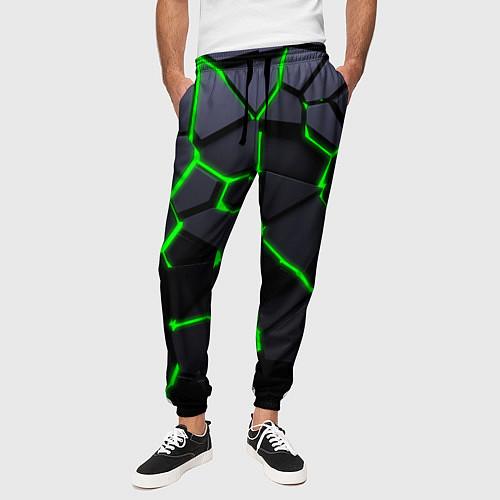 Мужские брюки Зеленые плиты киберпанк / 3D-принт – фото 3