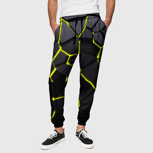 Мужские брюки Желтые плиты киберпанк / 3D-принт – фото 3