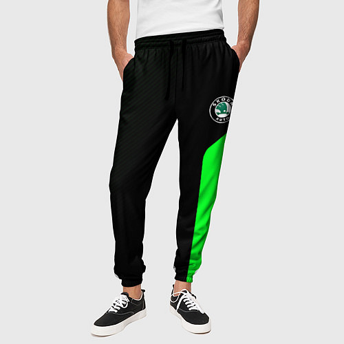 Мужские брюки Skoda pattern sport green / 3D-принт – фото 3
