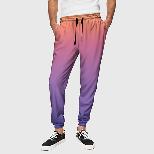 Мужские брюки Градиент закатное небо желтый фиолетовый / 3D-принт – фото 3