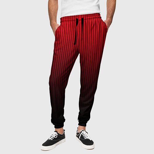 Мужские брюки Красно-чёрный градиент в полоску / 3D-принт – фото 3