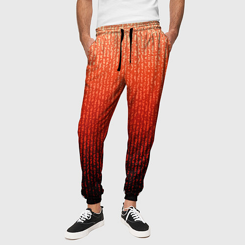 Мужские брюки Полосатый градиент оранжево-красный в чёрный / 3D-принт – фото 3