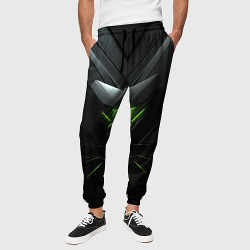 Мужские брюки Яркая зеленая абстрактная конструкция в стиле nvid / 3D-принт – фото 3
