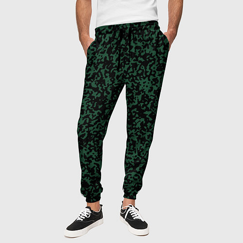 Мужские брюки Чёрно-зелёный пятнистый / 3D-принт – фото 3