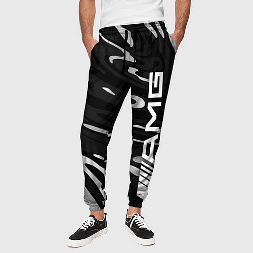 Мужские брюки Мерседес АМГ - белые волны / 3D-принт – фото 3