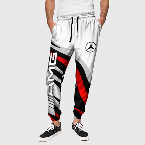 Мужские брюки Mercedes benz AMG - белый с красным / 3D-принт – фото 3