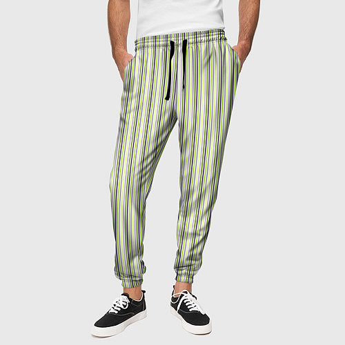 Мужские брюки Светлый серо-зелёный полосатый / 3D-принт – фото 3