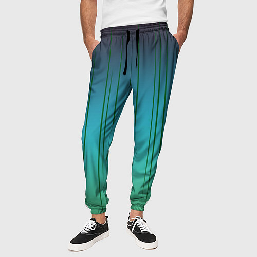 Мужские брюки Хаотичные зеленые линии / 3D-принт – фото 3