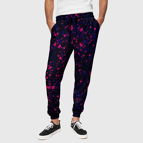 Мужские брюки Абстракция чёрно-синий с розовыми кляксами / 3D-принт – фото 3