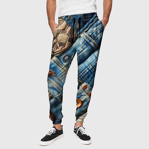 Мужские брюки Джинсовый пэчворк с пуговицами - мода / 3D-принт – фото 3