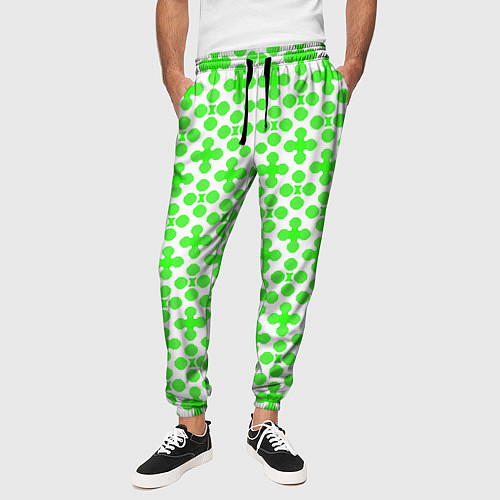 Мужские брюки Зелёные четырёхлистники на белом фоне / 3D-принт – фото 3