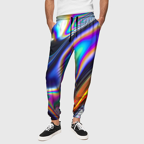 Мужские брюки Абстрактный разноцветный жидкий металл / 3D-принт – фото 3