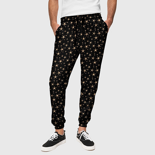 Мужские брюки Чёрный с золотыми звёздочками паттерны / 3D-принт – фото 3