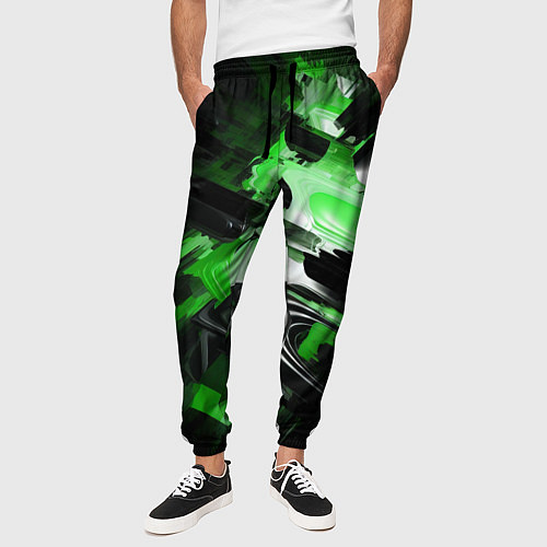 Мужские брюки Green dark abstract geometry style / 3D-принт – фото 3
