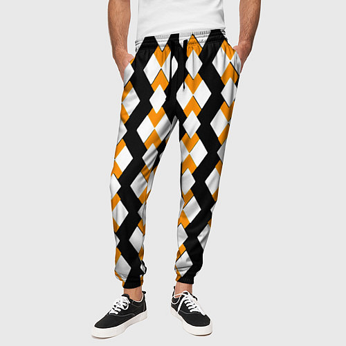 Мужские брюки Жёлтые и белые ромбы на чёрном фоне / 3D-принт – фото 3