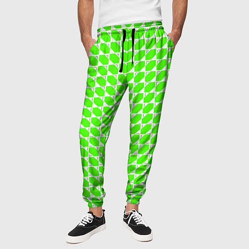 Мужские брюки Зелёные лепестки шестиугольники / 3D-принт – фото 3