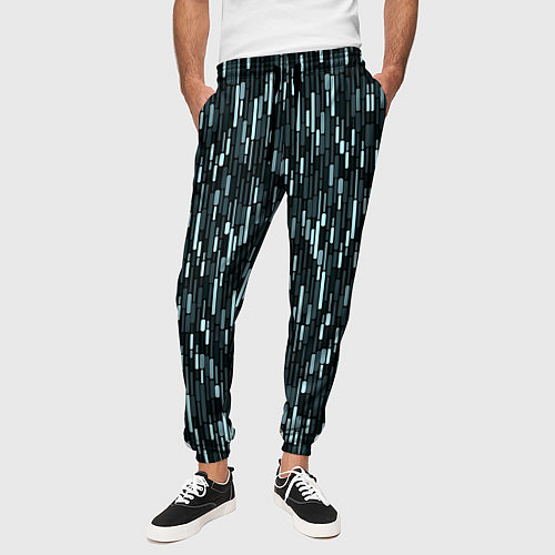 Мужские брюки Тёмный бирюзовый паттерн полосочки / 3D-принт – фото 3