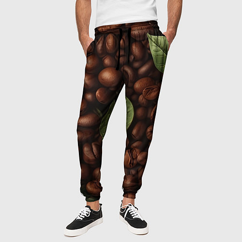 Мужские брюки Кофейные зёрна с листьями / 3D-принт – фото 3