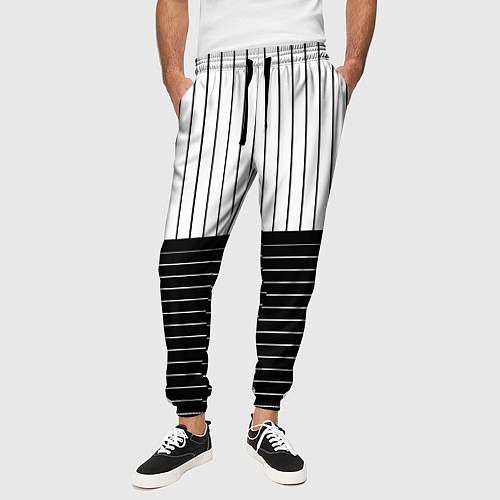 Мужские брюки Полосатый чёрно-белый / 3D-принт – фото 3