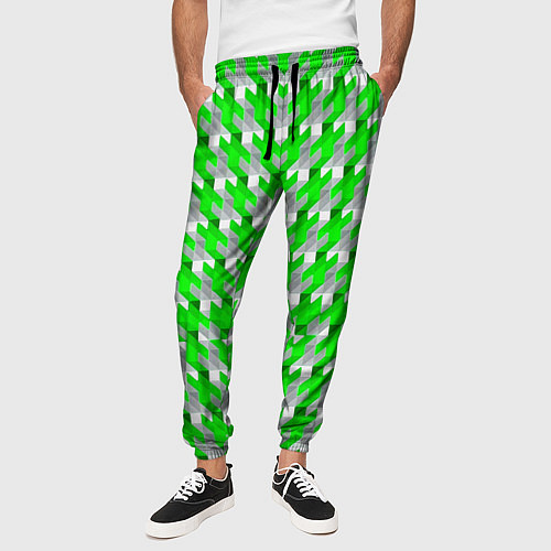 Мужские брюки Зелёно-белый паттерн / 3D-принт – фото 3
