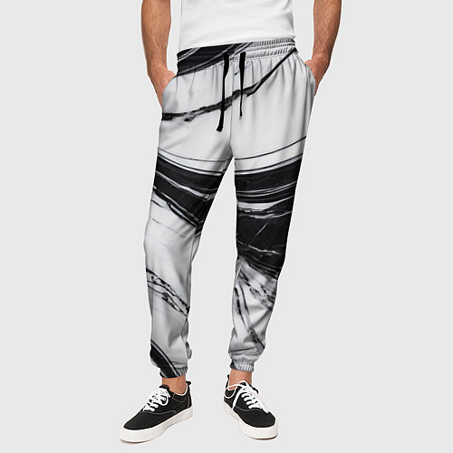 Мужские брюки Мрамор черно-белый / 3D-принт – фото 3