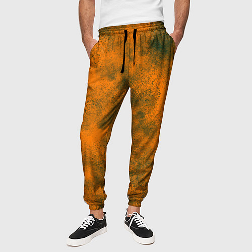 Мужские брюки Оранжевый в зеленых пятнах / 3D-принт – фото 3