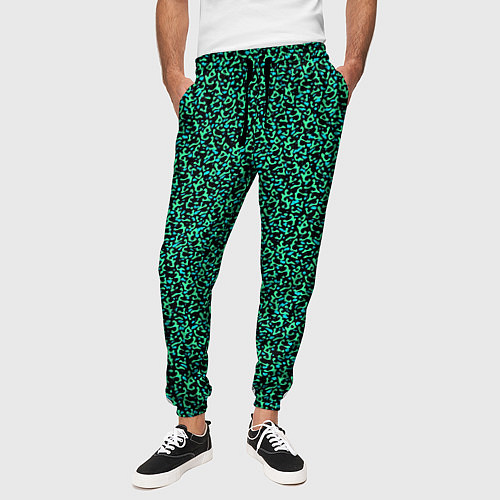 Мужские брюки Пёстрый чёрно-сине-зелёный / 3D-принт – фото 3