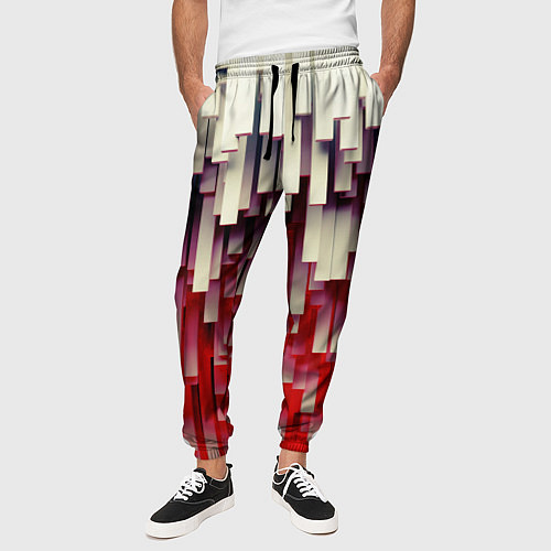 Мужские брюки Блоки-сталактиты с красной подсветкой / 3D-принт – фото 3