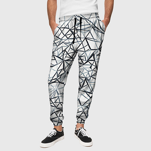 Мужские брюки Чёрные хаотичные линии на белом фоне / 3D-принт – фото 3