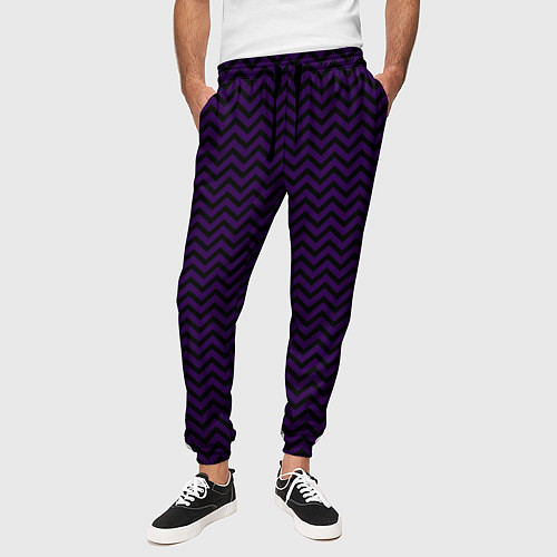 Мужские брюки Чёрно-фиолетовый ломаные полосы / 3D-принт – фото 3
