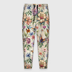 Мужские брюки Летний узор с цветами и бабочками