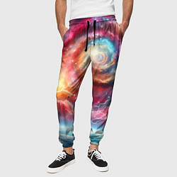 Брюки на резинке мужские Полёт к далёкой галактике - неоновый космос, цвет: 3D-принт — фото 2