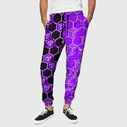 Брюки на резинке мужские Техно-киберпанк шестиугольники фиолетовый и чёрный, цвет: 3D-принт — фото 2
