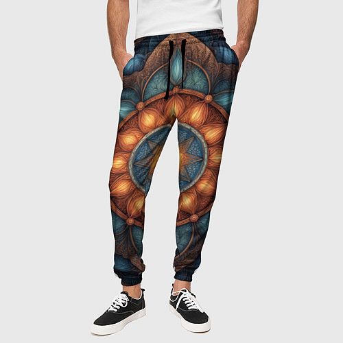 Мужские брюки Симметричный орнамент - мандала узор со светящейся / 3D-принт – фото 3