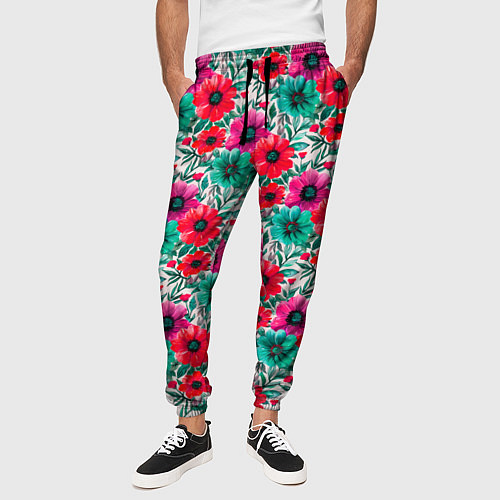 Мужские брюки Анемоны цветы яркий принт / 3D-принт – фото 3