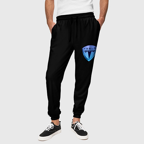 Мужские брюки Tesla logo neon / 3D-принт – фото 3