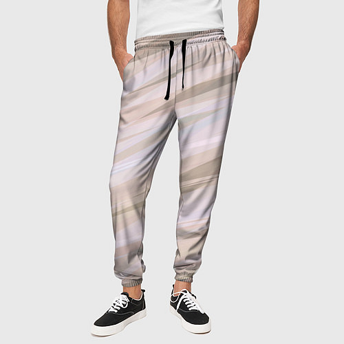 Мужские брюки Бежевый абстрактные полосы / 3D-принт – фото 3
