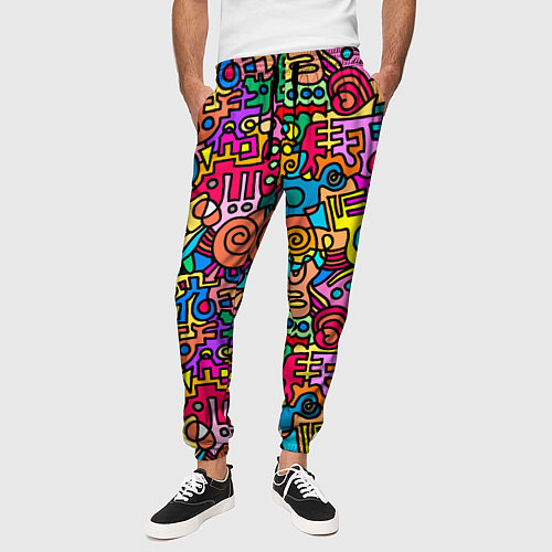 Мужские брюки Психоделические узоры - цветные дудлы / 3D-принт – фото 3