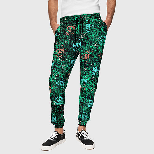 Мужские брюки Тёмный зелёный текстурированный кубики / 3D-принт – фото 3