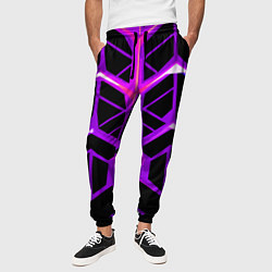 Брюки на резинке мужские Фиолетовые линии на чёрном фоне, цвет: 3D-принт — фото 2