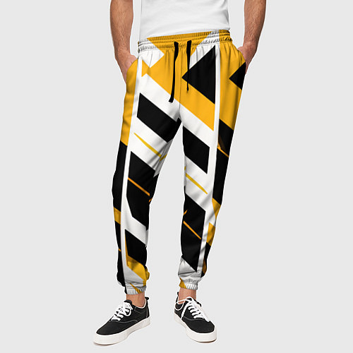 Мужские брюки Black and yellow stripes on a white background / 3D-принт – фото 3