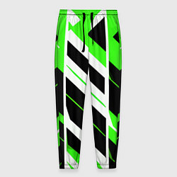Брюки на резинке мужские Black and green stripes on a white background, цвет: 3D-принт