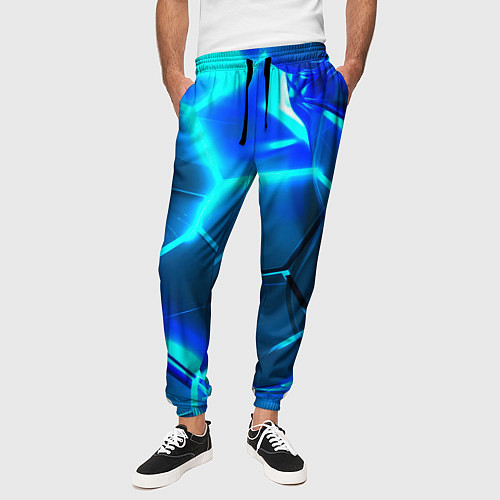 Мужские брюки Неоновые холодные голубые плиты в разломе / 3D-принт – фото 3