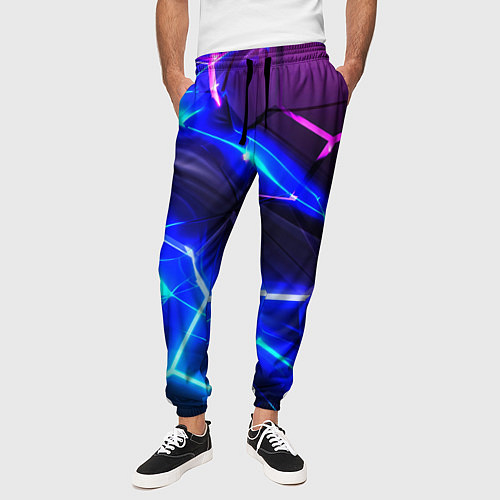 Мужские брюки Микс разломленных плит и неоновое свечения / 3D-принт – фото 3