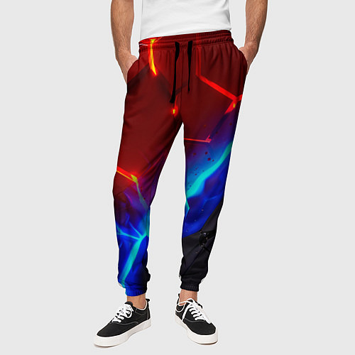 Мужские брюки Неоновые красные плиты с ярким светом / 3D-принт – фото 3