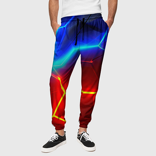 Мужские брюки Красные плиты с ярким светом / 3D-принт – фото 3