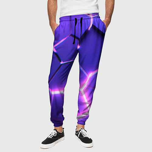 Мужские брюки Фиолетовые плиты с розовым свечением / 3D-принт – фото 3
