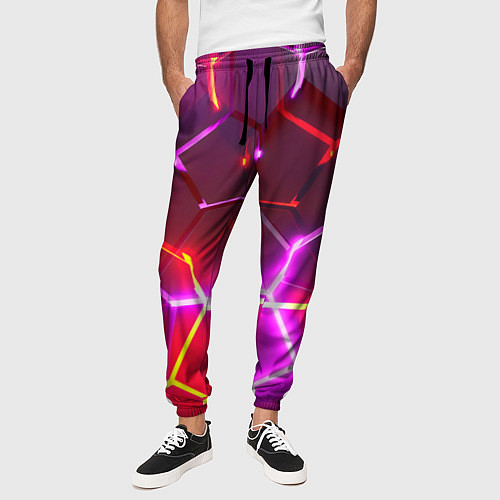 Мужские брюки Красные плиты с фиолетовым свечением / 3D-принт – фото 3