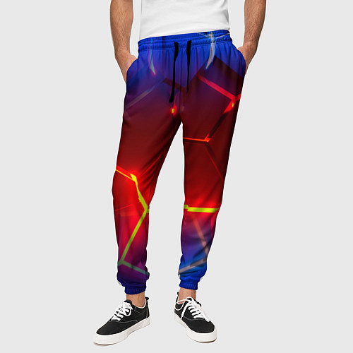 Мужские брюки Светящиеся лавой неоновые плиты в разломе / 3D-принт – фото 3
