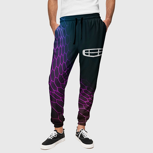 Мужские брюки Geely neon hexagon / 3D-принт – фото 3